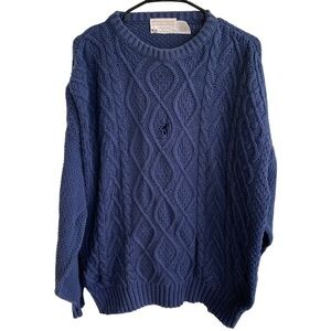 Vintage Cable Knit Crewneck Sweater Size XL Lord Jeff Made in USA Thrashed